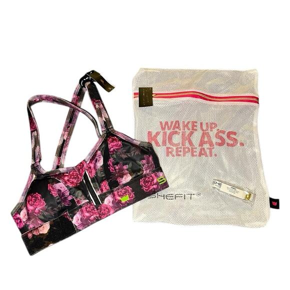 NWT SHEFIT LUXE Ultimate Sports Bra High Impact Zip Front Padded Floral XS w/Bag - Picture 1 of 11